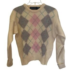 Vintage Christopher Hayes Argyle Wool Sweater M Pastel Preppy Ireland Shetland